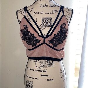 Torrid Sheer Pink and Black Lace Bralette